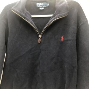 Polo By Ralph Lauren Quarter Zipper Sweater Thick Warm Cotton Navy Blue Red Logo